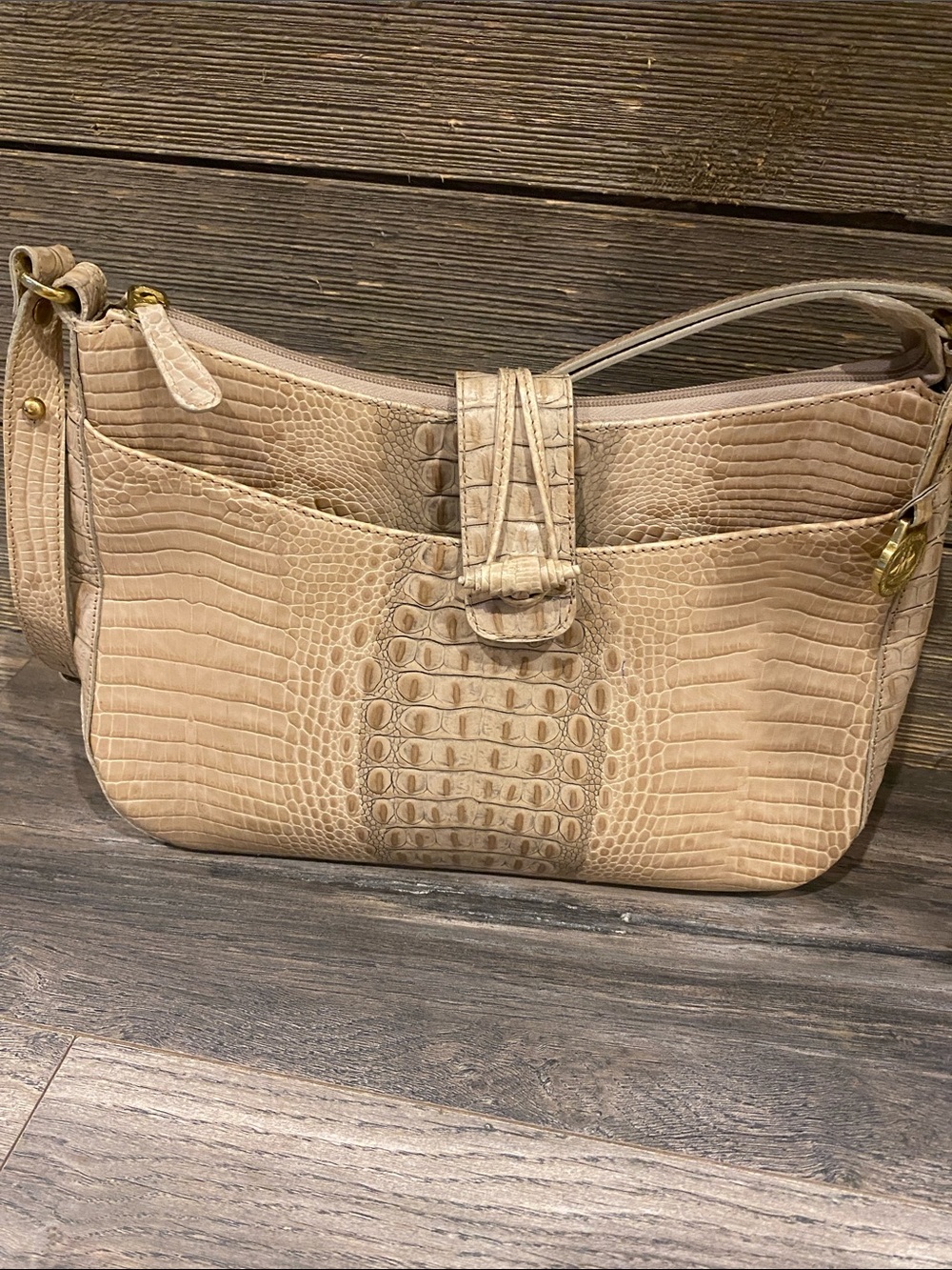 Brahmin Beige Croc-Embossed Shoulder Bag